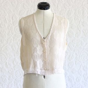 🥳 Closet Clear Out!! Vintage Cream Lace Fringe Satin Button Up Vest